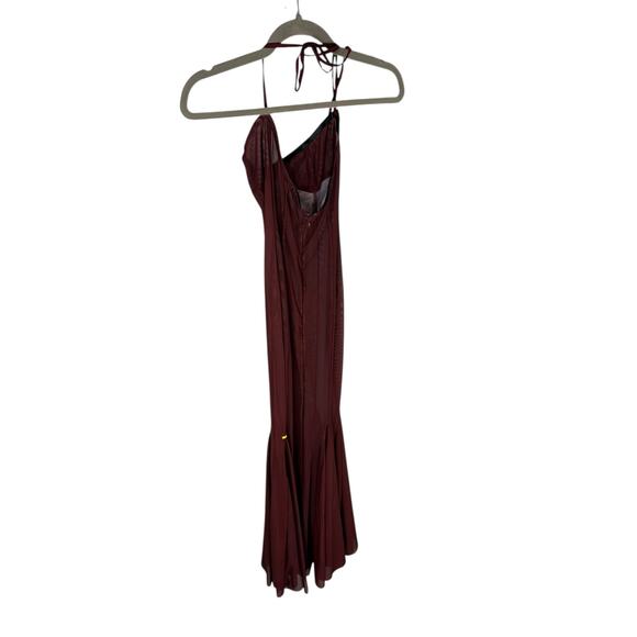 AMOR MIA Siren Maxi Dress Sheer Mesh Halter Party Sexy Evening Statement Wine XS - Picture 8 of 10